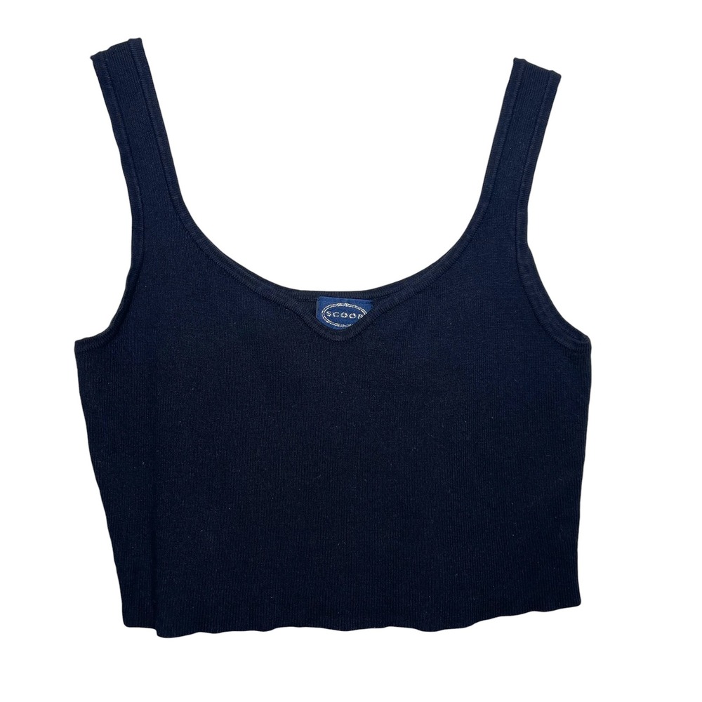 Scoop Women Navy Ribbed Black Knit Cropped Tank Top Size M (8-10)